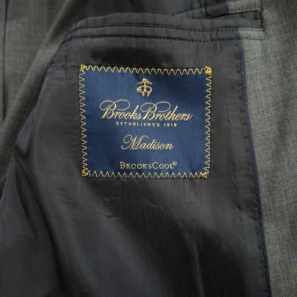 Brooks Bros Madison BrooksCool 46R Blazer Gray w/ Blue Stripe Full Canvas Jacket